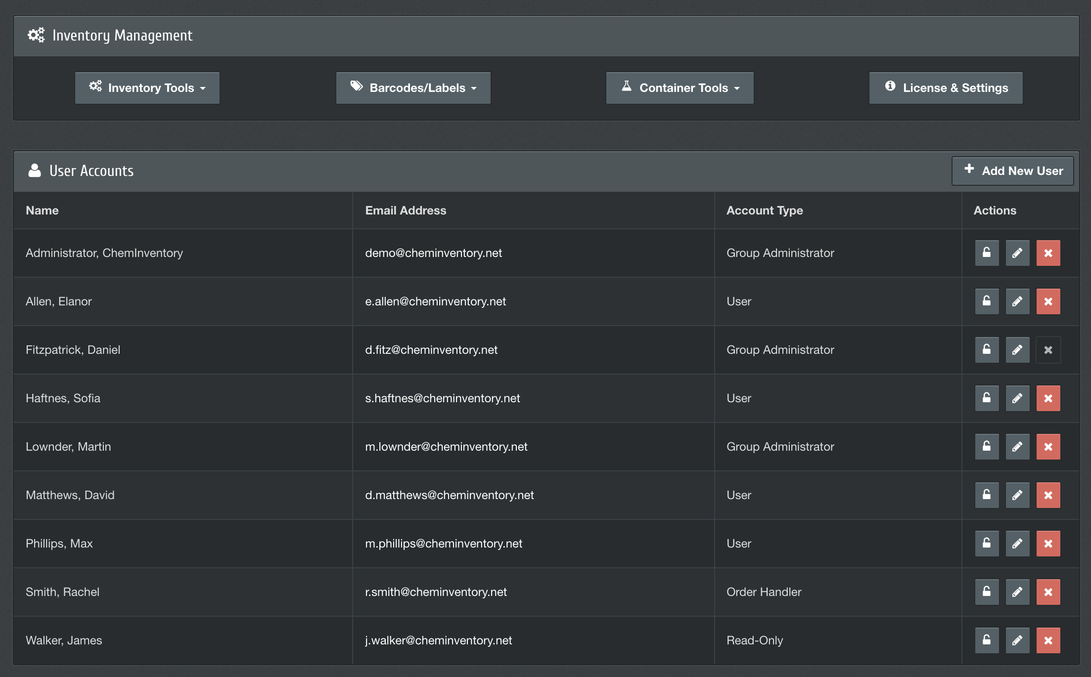 chemical inventory management settings