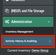 activity logging chemical inventory menu